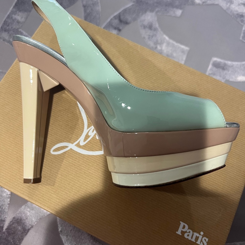 Authentic Christian Louboutin Mint and Beige Platform Heels size 40 (US 10).